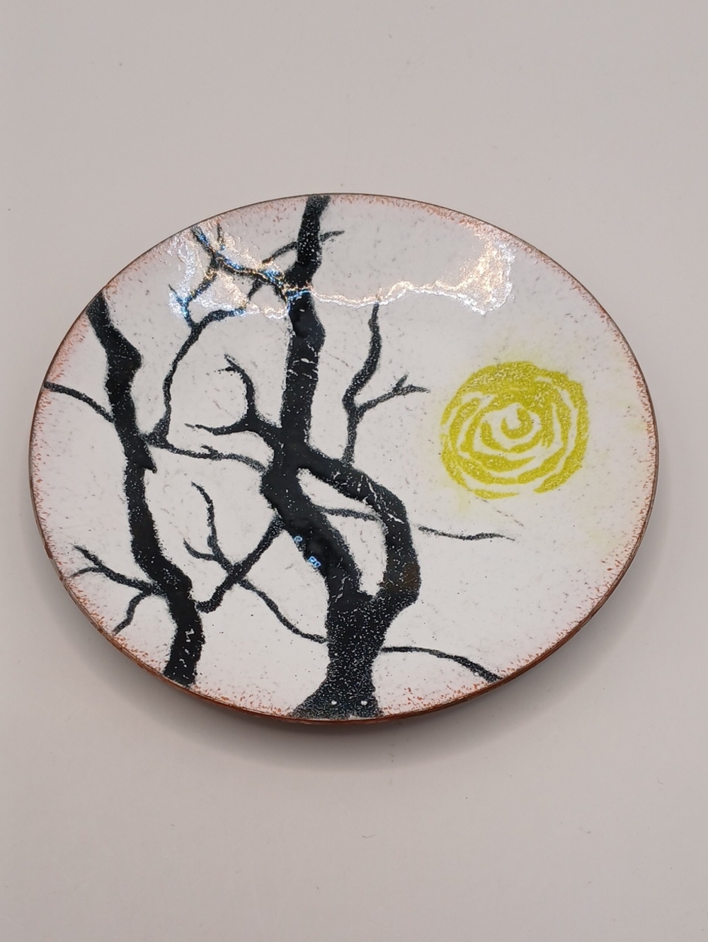 Small Enamel On Copper Tree Moon Trinket Dish